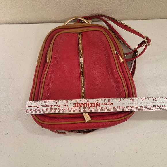 Valentina Red Pebbled Italian Leather Sling Backpack Convertible Small Bag - Picture 9 of 10